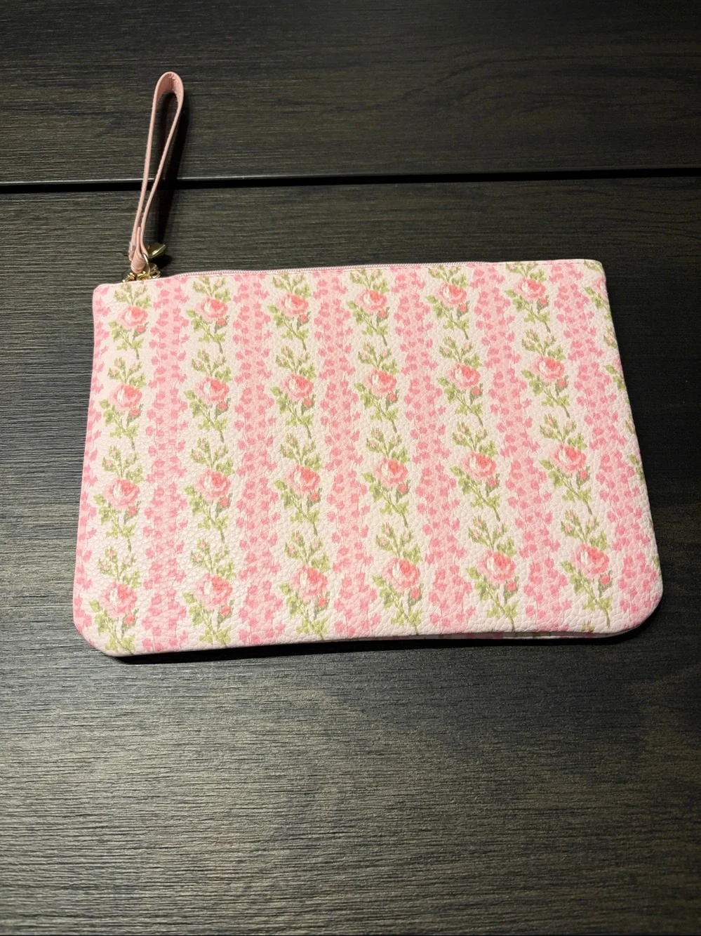 LoveShackFancy x Yoobi Floral Wristlet Pouch Makeup Bag Strawberry Macaroon